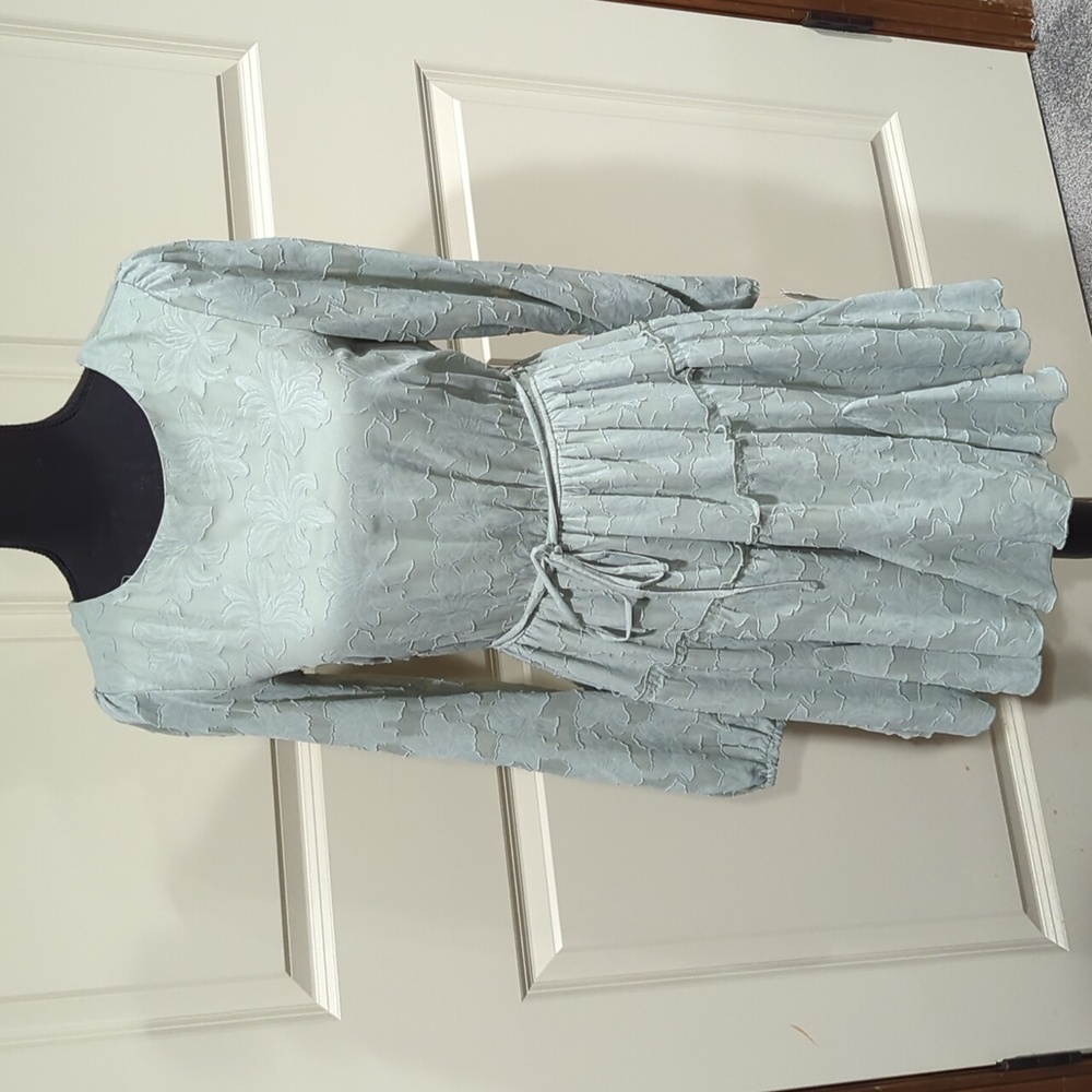 XtraordinaryBurnout Long Sleeve Tie Front Chiffon Dress